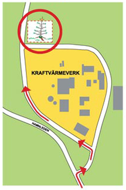 Karta till avlämningsplats vid Kraftvärmeverket.